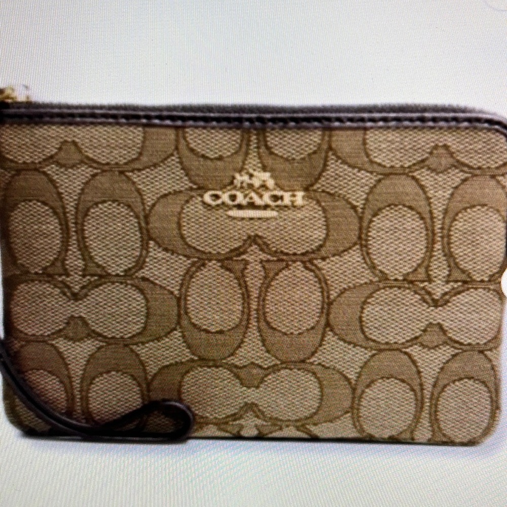 Coach outline signature corner zip wristlet F58033 khaki/brown